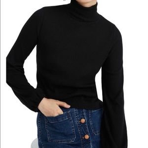 Madewell Bubble-Sleeve Swing Turtleneck, Black, M